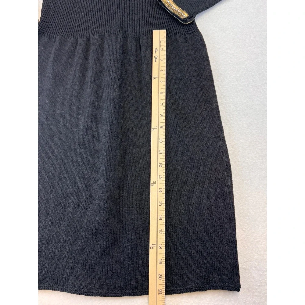 VTG‎ 80 DON SAYRES Black Knit Beaded Statement Neckline Long Sleeve Midi Dress 6